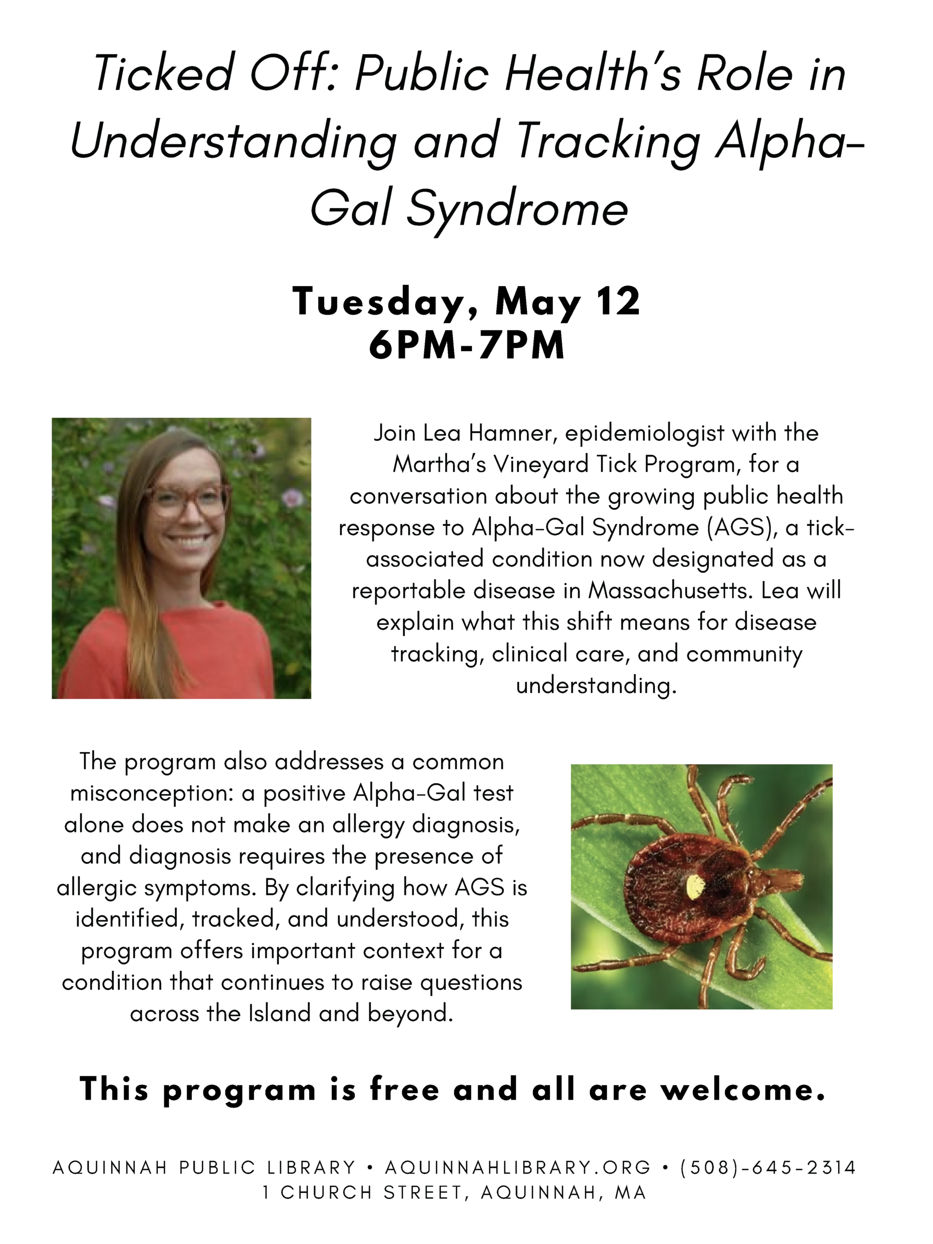 Flyer from Aquinnah Library describing the event (detailed in text below).